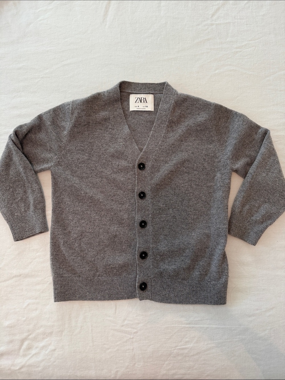 ZARA kids 100% Cashmere Heather Gray Button-Up V-Neck Cardigan